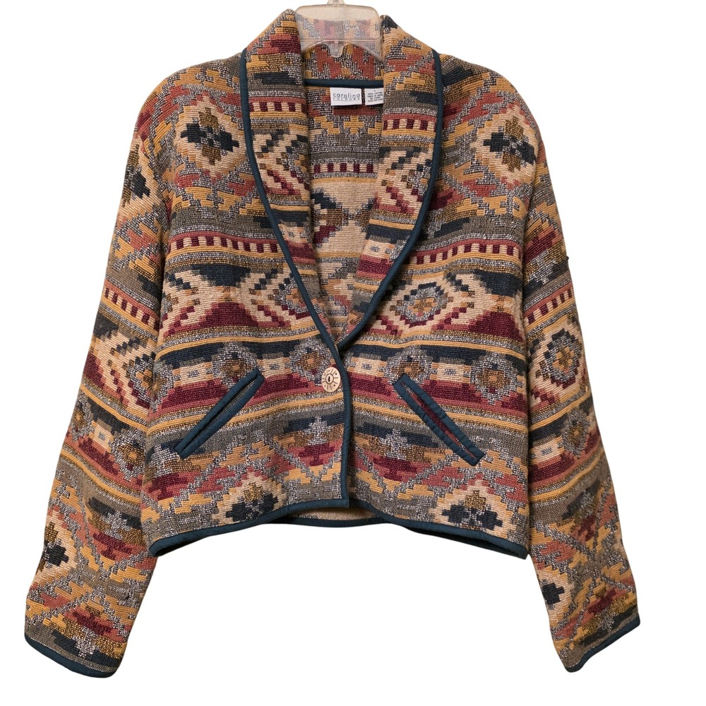Carolina Colours Vintage Southwestern Tapestry Jacket Cotton Geometric Grandma L